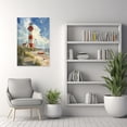 thumbnail image 2 of ZHONGYUTONG Farmhouse Canvas Lighthouse Wall Art Rustic Coastal Pictures Red White Tower Painting Beach Poster for Home Decor Framed (12.00" x 18.00"), 2 of 5