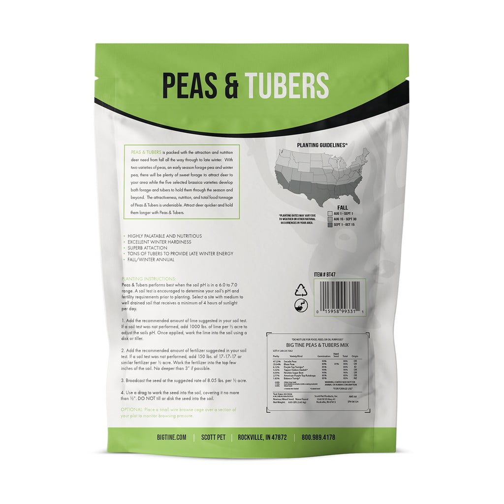 Big Tine Advantage Peas & Tubers Food Plot Seed, Deer Hunting Attractant, 8 lb Fall/Winter Mix