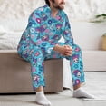 thumbnail image 5 of Salouo Wls And Flowers Print Button-Front Long Sleeve Pajama Set for Men, Soft 2Pjs Men's Long Sleeve Sleepwear -Medium, 5 of 7
