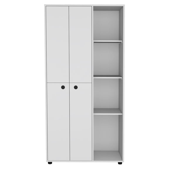 JERFIT White Armoire Wardrobe with Hanging Rod, 3 Shelves and Drawer for Bedroom, Engineered Wood Storage Closet Organizer