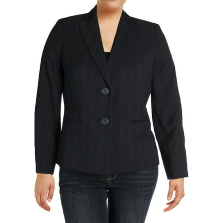 - Le Suit Womens Pinstripe Office Two-Button Blazer Navy 16