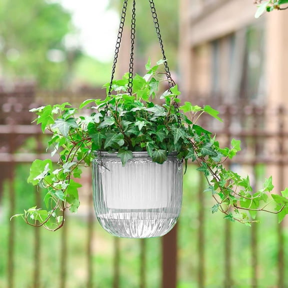 SeekLGT Outdoor Hanging Planter Basket , White Self Watering Hanging Flower Pot with Detachable Chains for Indoor Windowsill Garden and Home Decor