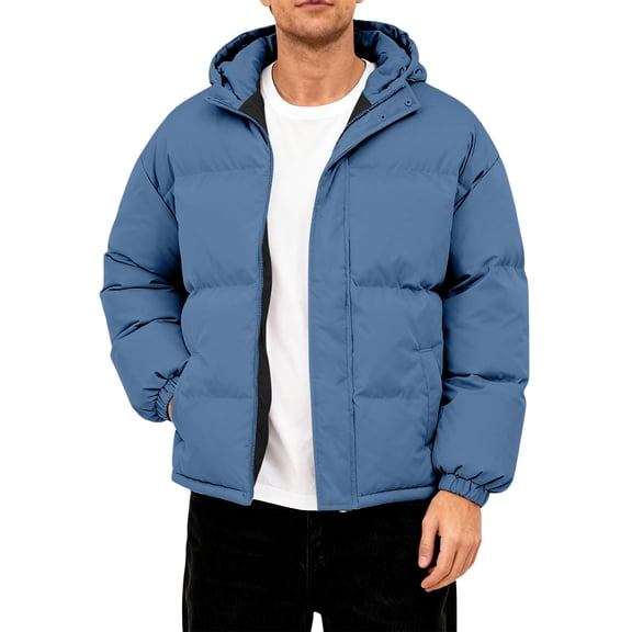 CharmCyan Men's Oversized Casual Down Jacket With Long Sleeves And Hood Blue L