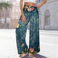 thumbnail image 5 of Endives Women's Linen Pant High Waisted Wide Leg Pant Flower Printed Baggy Loose Pants Spring Summer Trendy Blue, 5 of 6