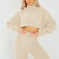 thumbnail image 3 of FAIWAD Fall Winter Fleece 2 Piece for Women Long Sleeve Pullover Top with Wide Leg Pants Comfy Warm Lounge Suit, 3 of 6