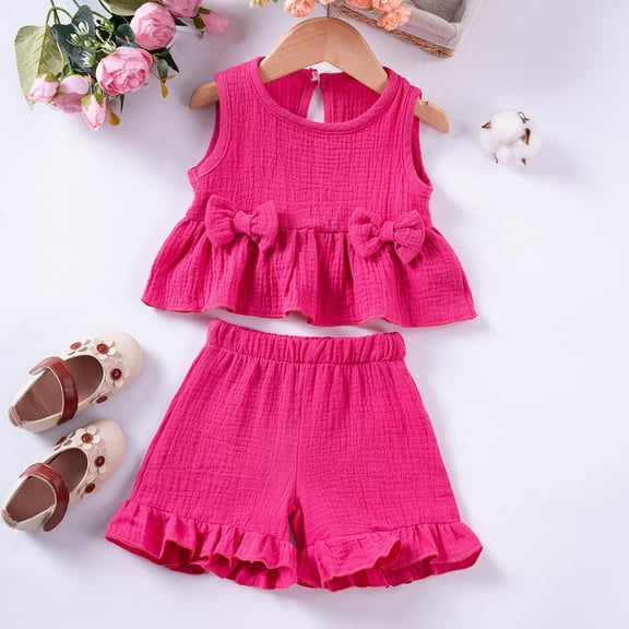 SNKSDGM Girls Toddler Spring Outfits for Girls 4T Baby Girl Easter Outfit 6-9 Months Romper Girl's 2 Piece Summer Outfits Sweet Cute Sleeveless Top and Ruffle Shorts Clothing Set 6-12 Months
