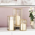 thumbnail image 3 of Cosmoliving by Cosmopolitan  Set of 3, 6", 8", 10"H Modern Glass Candle Holder/Lantern with Hexagon Silhouette, Metallic Gold Rims and Transparent Glass Panels, 3 of 12