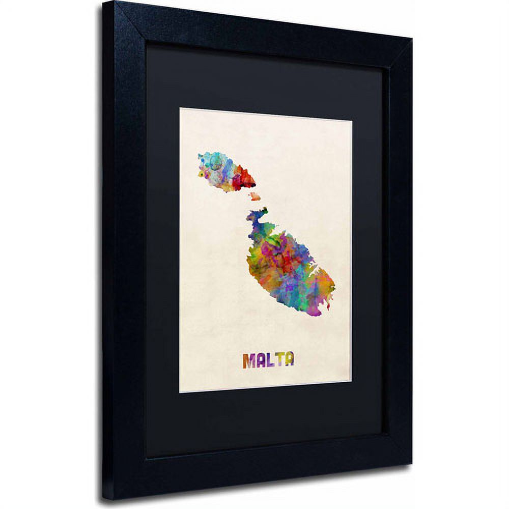 Trademark Fine Art "Malta Watercolor Map" Canvas Art by Michael Tompsett, Black Matte, Black Frame