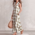 thumbnail image 4 of Achuyrbd Women's Plaid Button Front Sleeveless Dress, Collared Long Maxi Shirt Dress with Pockets, Loose Fit Summer Vacation Outfit, S-2XL, 4 of 7