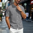thumbnail image 2 of Men's Linen Shirts Short Sleeve Casual Button Down Shirt Solid Color Loose Fashion Top Lightweight Breathable Chest Pocket Mandarin Collar Summer Beach Outdoor Tops Clothing Trendy 2026, 2 of 7