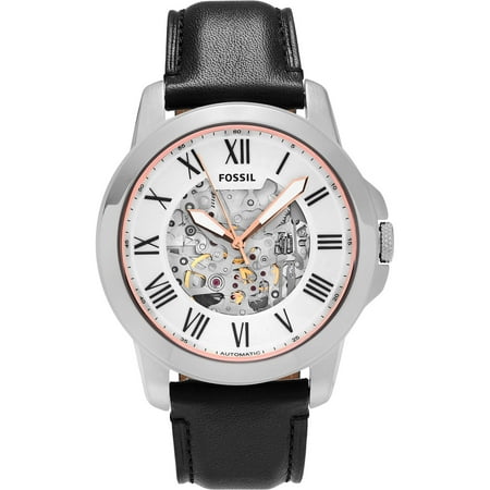 Fossil Men's Stainless Steel Grant ME3101 Automatic Skeleton Dial Leather Strap Dress Watch