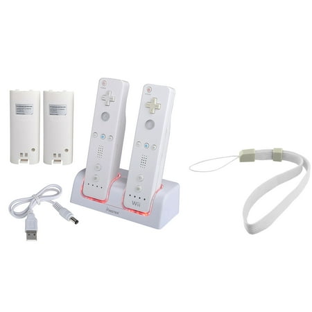 2 Pack 2800 Battery Packs + Dual Remote Charger Station + Wrist Strap for Nintendo Wii / Wii U Controller (3-in-1 Accessory (Best Wii Remote Charger)