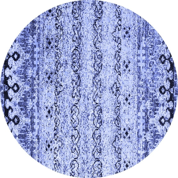 Ahgly Company Machine Washable Indoor Round Abstract Blue Contemporary Area Rugs, 4' Round