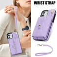 thumbnail image 2 of For Apple iPhone 12 mini RFID Blocking Protective Purse Wallet Case Magnetic Flip Cover Multi-Card Slots Pocket With Detachable Shoulder Strap And Wrist Strap,Purple,For iPhone 12 mini, 2 of 7