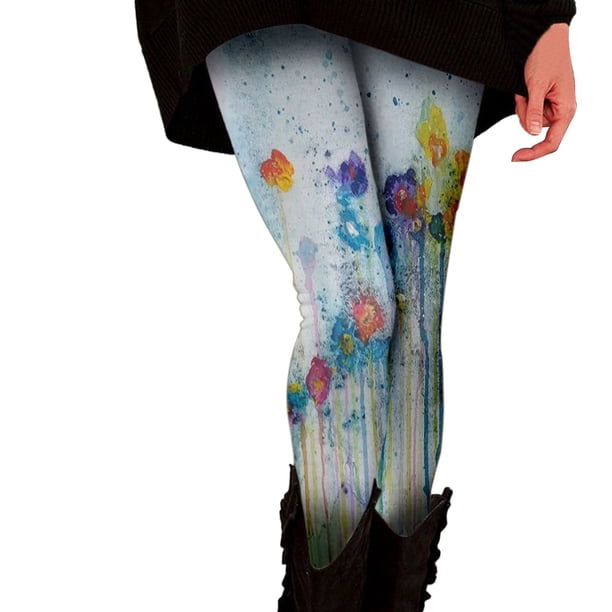 Gibobby Pantalones de yoga Leggings de cintura alta con estampado de confort casual para mujer Pantalones de yoga Pantalones largos de yoga(Azul, L)