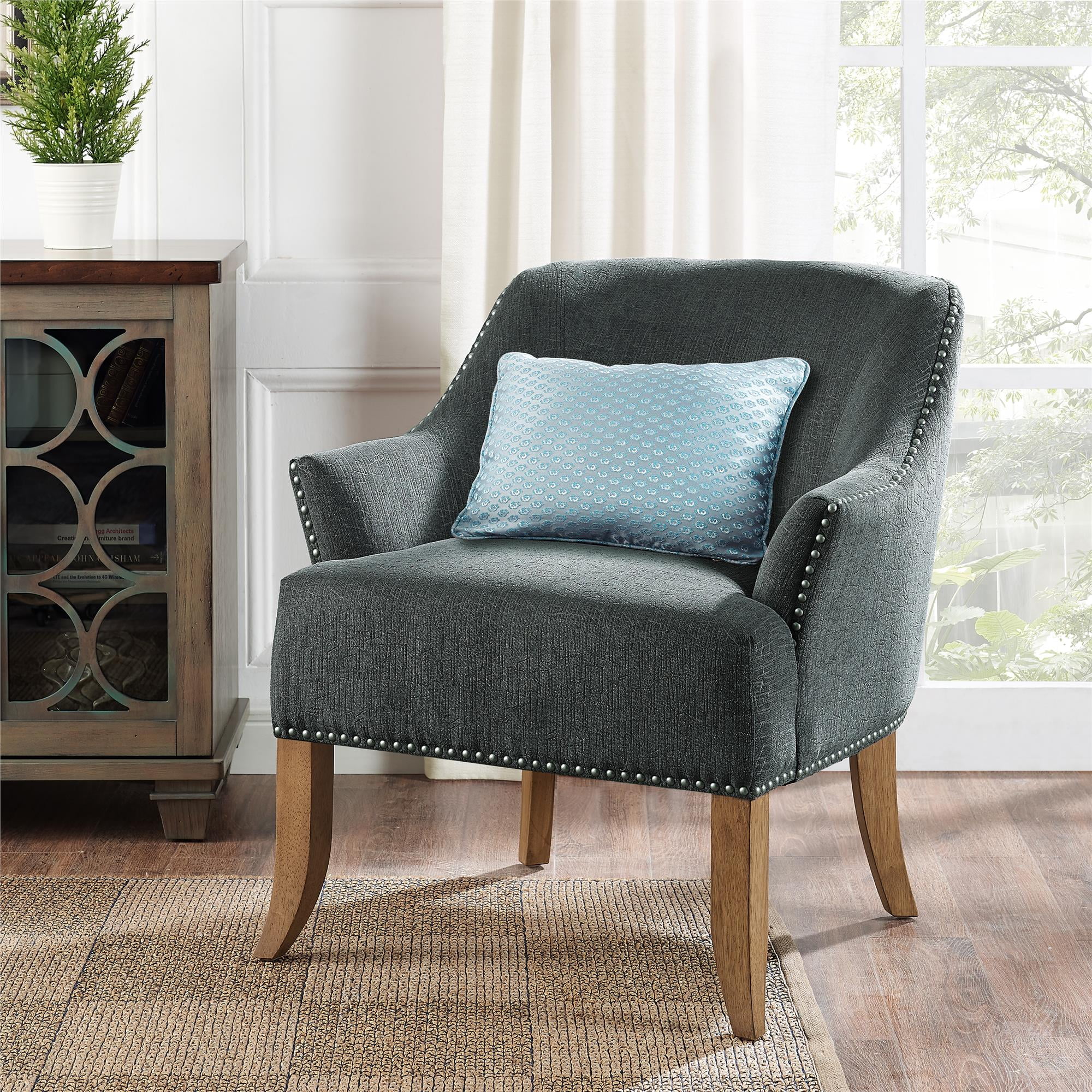 Dorel Living Etta Velvet Accent Chair, Living Room Armchair, Gray