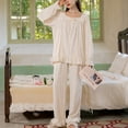 thumbnail image 2 of Defitshape Women's Victorian Pajama Set Ruffled Pant Crew Neck 100 Cotton Long Sleeve Pj Sleepwear Style6 14, 2 of 5