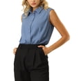 thumbnail image 4 of INSPIRE CHIC Women's Work Bodysuit Tops Button Down Sleeveless Leotard Shirt M Grey Blue, 4 of 5