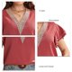 thumbnail image 5 of Blusa de manga corta con cuello en V, blusa de manga corta para mujer, blusa de manga corta para mujer, blusa de encaje con cuello en V, máxima confiabilidad, 5 of 6