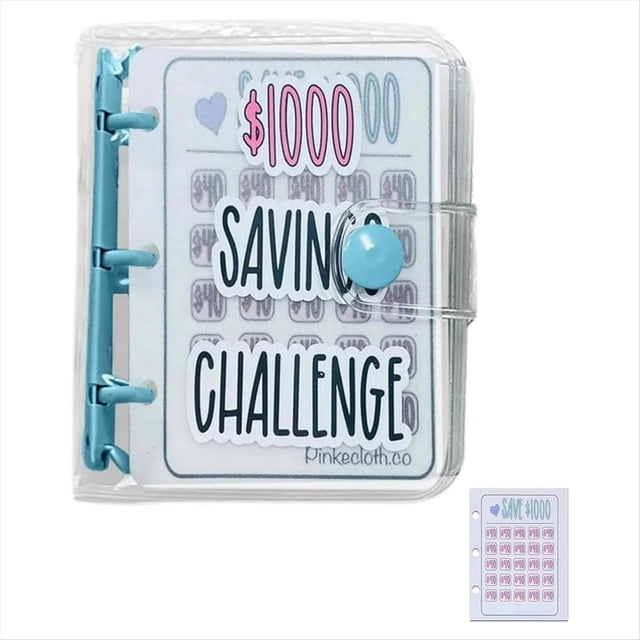 Carpeta para el reto de ahorro de 1000 $, libro para el reto mensual de ahorro con sobres, mini carpeta de presupuesto (azul)