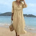 thumbnail image 6 of Womens Summer Dresses Plus Size V-Neck 3/4 Sleeve Boho Summer Casual Loose Tent Dress Beach Vacation Outfits, 6 of 9
