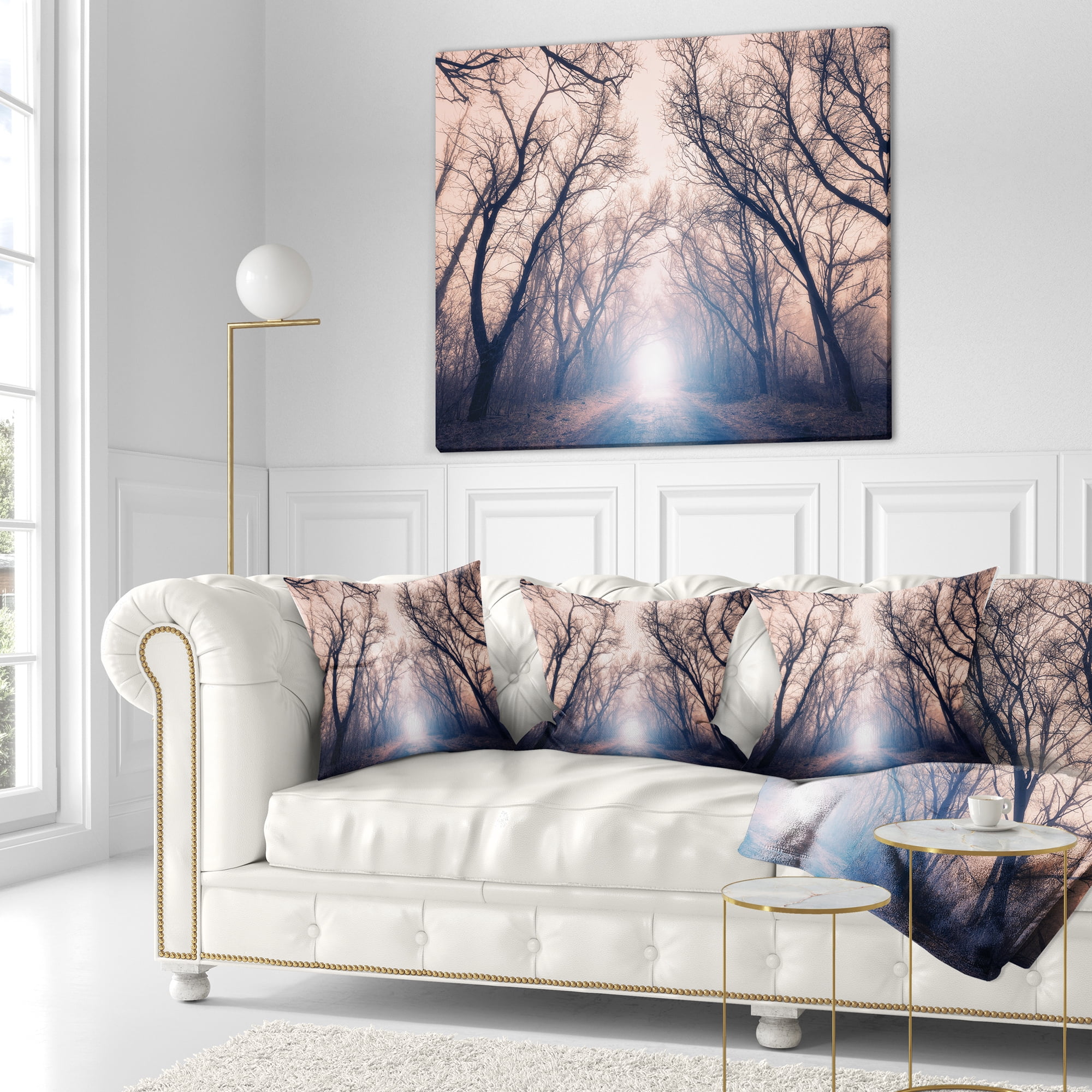 Designart Mysterious Sunlight in Forest - Landscape Photo Throw Pillow - 18x18