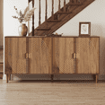 thumbnail image 4 of Semiocthome Kitchen Sideboard Buffet Cabinet with 4 Line Groove Doors and Adjustable Shelf,  Walnut Finish, 4 of 9