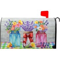 Spring Floral Mailbox Covers Magnetic Colorful Flowers Leaf Mailbox Cover Standard Size 18 X 21 Inch Spring/Summer Holiday Welcome Mailbox Wrap Post Letter Box Cover Decorative for Home Outdoor Garden