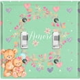 thumbnail image 1 of Metal Light Switch Wall Plate Outlet Cover (2 Teddy Bears With Love Heart Flower Balloon Flower Wreath Teal - Double Toggle), 1 of 2