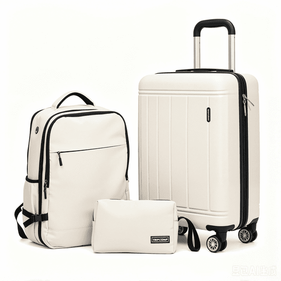 Tripcomp 3 Piece Carry-on Luggage Sets, Hardside Suitcase with Spinner Wheels,Travel Backpack and a Packing Cube (White)