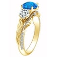 thumbnail image 2 of AFFY 1.06 Carat Round Shape Simulated Blue Topaz & Natural Diamond Leaf Engagement Ring 14K Solid Yellow Gold Ring Size-7.5, 2 of 2