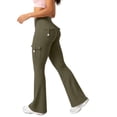 thumbnail image 4 of Lumtrix Women Workout Flare Leggings with Pockets Yoga Pants High Waisted Tummy Control Cargo Leggings Army Green 2XL, 4 of 6