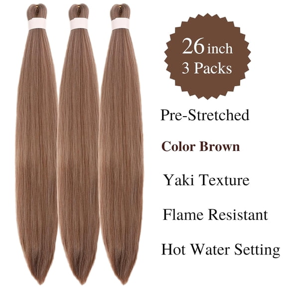 WEIF-Brown Braiding Hair Pre stretched Prestretched Braiding Hair Extensions Hypoallergenic Synthetic Ez Braid Knotless Twist Fulani Non Toxic Anti Itch