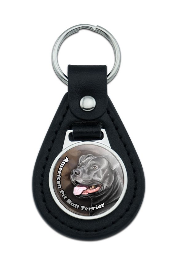 American Pit Bull Terrier Blue Nose Dog Black Leather Keychain