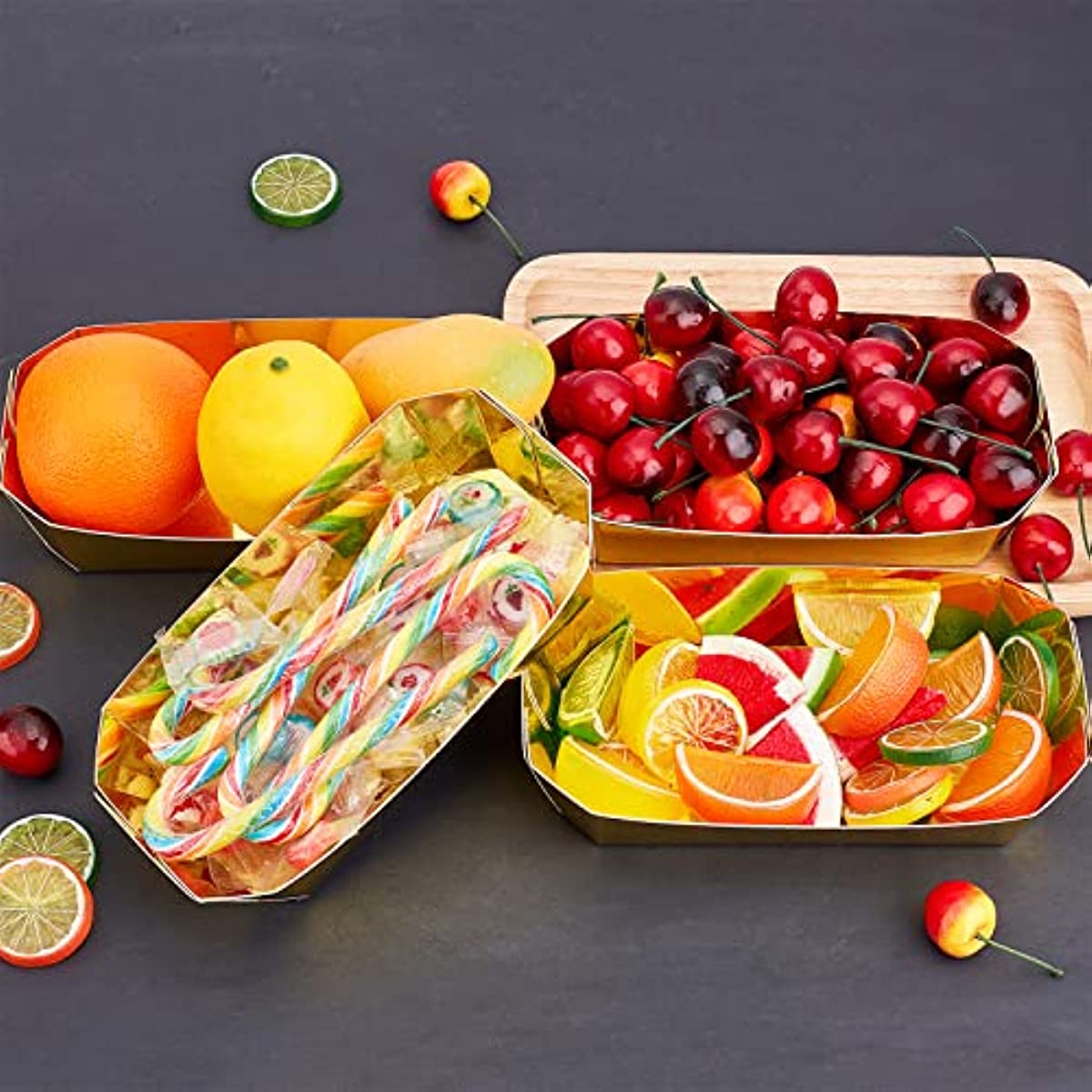 Snack Bar Carry-Out Trays  Large Red & White Food Tray - Gold