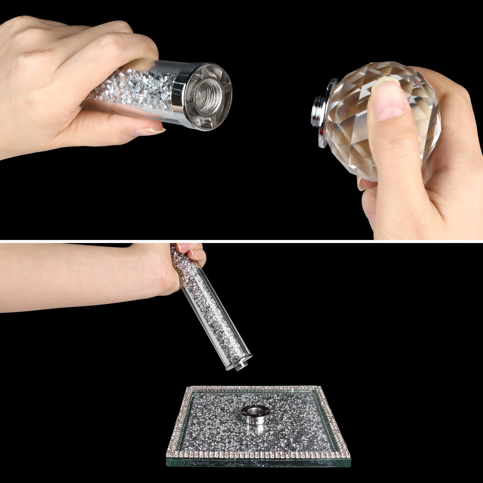 FOUNDLDF Paper Towel Holder, Kitchen Countertop Square Base Vertical Paper Towel Holder, Sparkling Crystal Crushed Diamond Effect Bathroom Paper Towel Holder