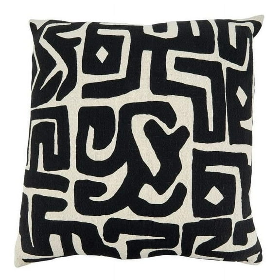 SARO  22 in. Square Throw Pillow Cover with Black & White Kuba Cloth Design
