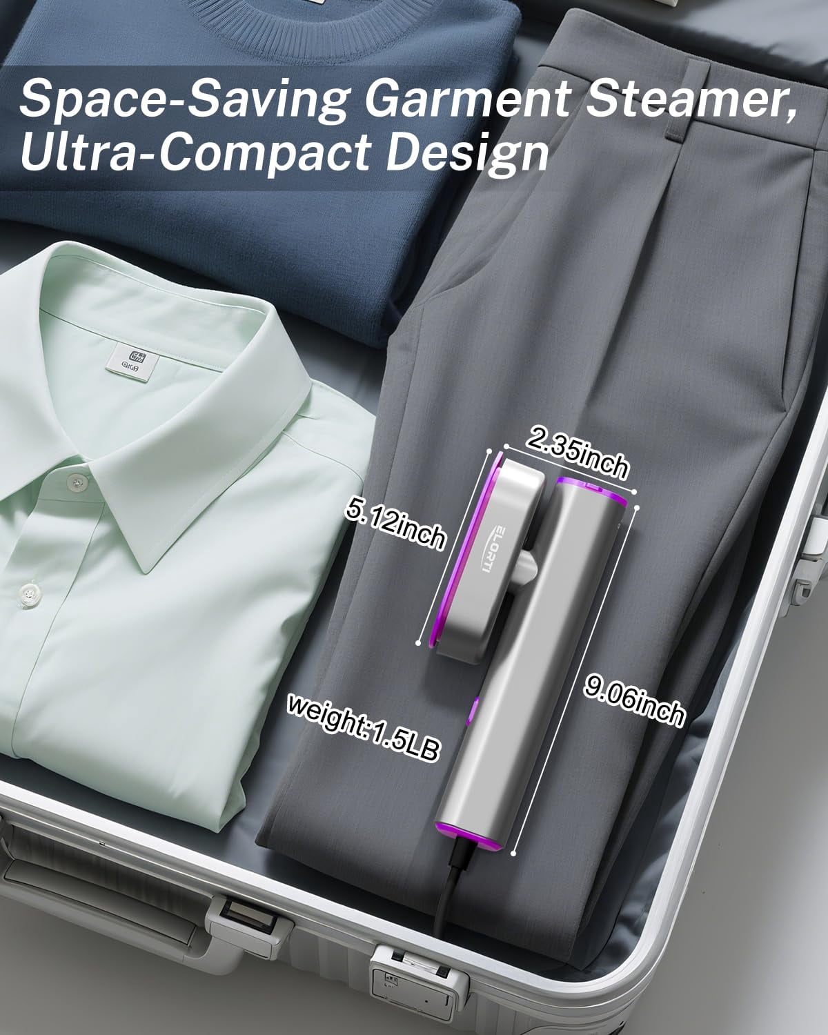 EGMEHOAD Travel Steamer for Clothes, Fast Heat-up in 15s 1200W Portable Handheld Garment Steamer, 2-in-1 Dry & Wet Iron
