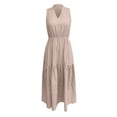thumbnail image 4 of OSOLU Women Casual V-Neck Sleeveless Dress Basic Solid Color Everyday Summer Spring Dresses Styling Holiday Hawaiian Flowy Sundress, 4 of 5