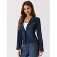 thumbnail image 2 of DARING DIVA Women's Lapel Collar Jean Jacket One Button Work Denim Blazer XS Deep Blue, 2 of 6