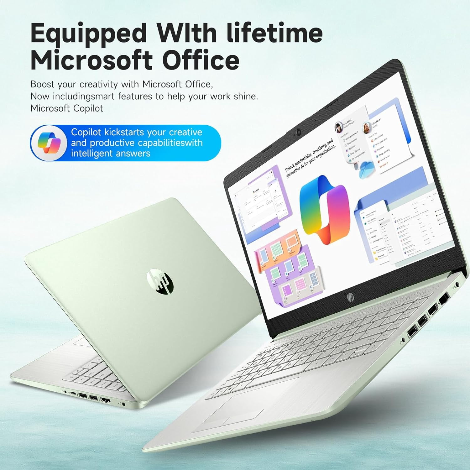 HP Student Business Laptop, Intel Processor N150 CPU, 14 Inch LED Portable Laptop, 8GB RAM, 128GB UFS + 256GB Extend Micro SD, Wi-Fi 6, Copilot AI, Windows 11 Pro, Green