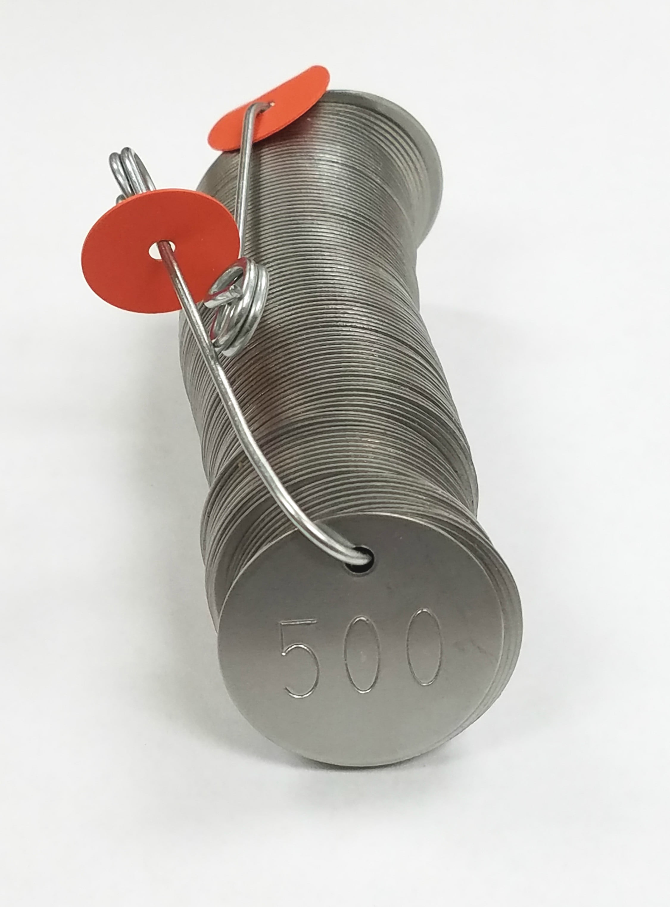 1.25" Round Stainless Steel Tags Numbered 001 - 500 (Pack of 500 Tags)