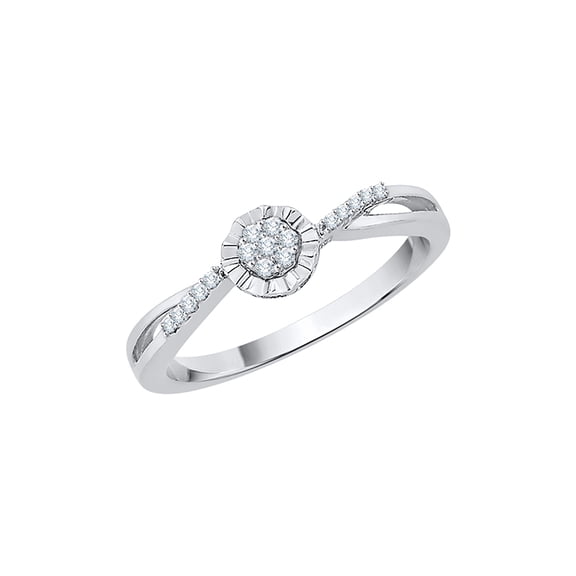 Diamond Cluster Floral Ring in 10K White Gold (1/10 cttw) (I-Color, SI3-I1 Clarity) (Size-10)