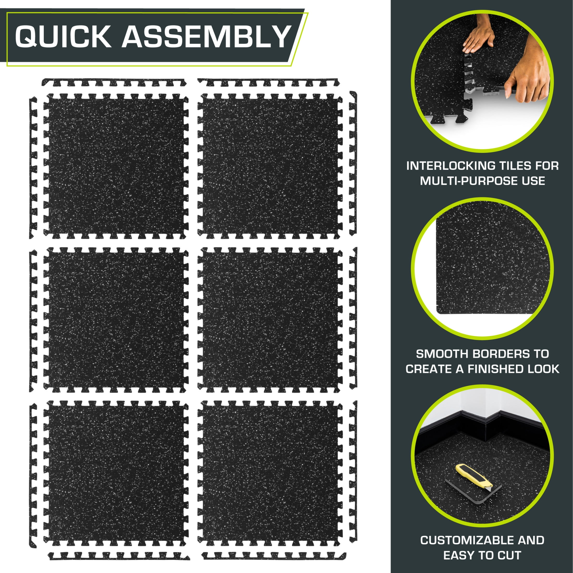 ProsourceFit Rubber Top Exercise Puzzle Mat ½-in, EVA Foam & Rubber Tiles for Home Gym