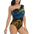 thumbnail image 3 of Pofeuu Oil Starry Sky Sunflower Print Women's One Piece Swimsuits One Shoulder Swimwear Asymmetric Ruffle Monokinis Bathing Suits-Medium, 3 of 6