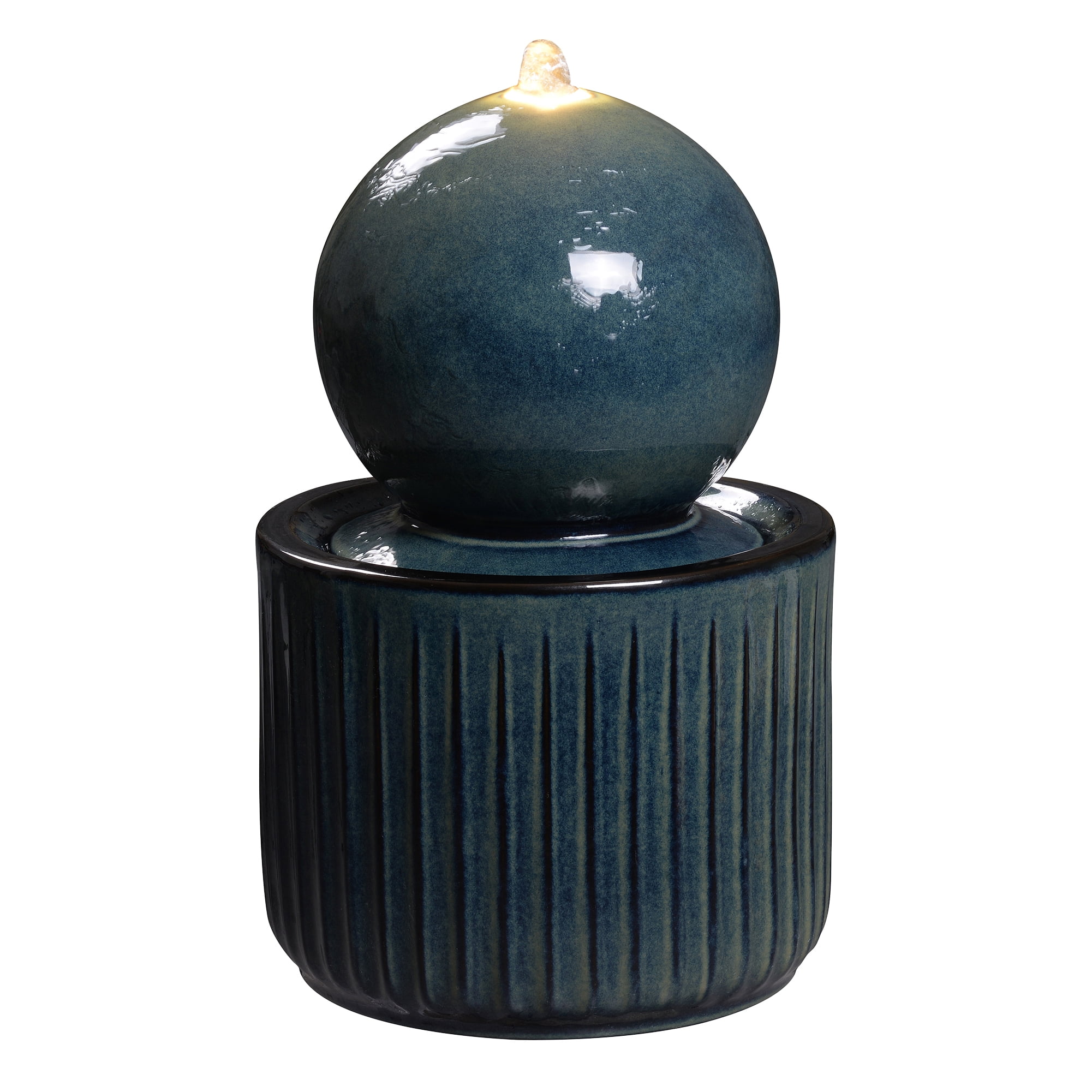 Blue Ceramic Sphere Fountain, Decorative Water Fountain with LED Lights and Quiet Pump, Indoor Outdoor Water Feature for Patio, Garden, Deck, Balcony, Office and Home Décor