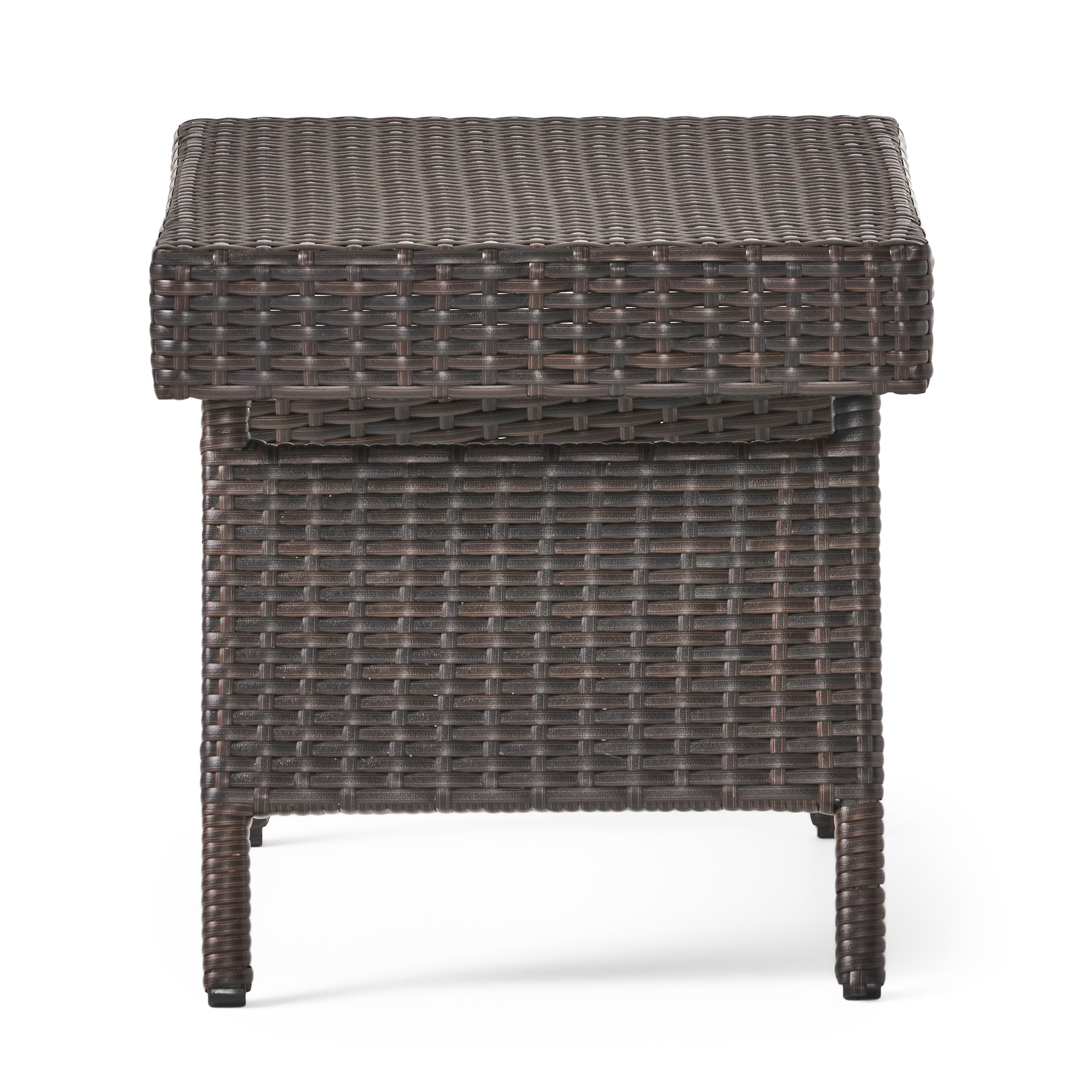 Outdoor Foldable PE Woven Snack Side Table, Portable Small Leisure Table for Patio Garden, Brown
