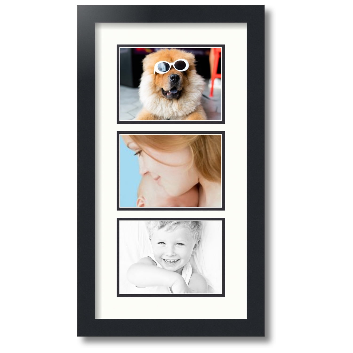 ArtToFrames Collage Photo Picture Frame with 3 5x7 Openings, Framed in Black with Porcelain