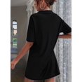 thumbnail image 4 of Women Summer V-Neck Dress Summer Short Sleeve Loose Fitted Casual Collared T-Shirt Dress Black L, 4 of 6