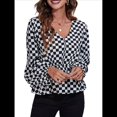 thumbnail image 3 of Blusa de Larga para Mujer, Estilo Babydoll, Ligera, de Poliéster, con Cuello en V y Mangas Abullonadas Red Pequeña S, 3 of 10